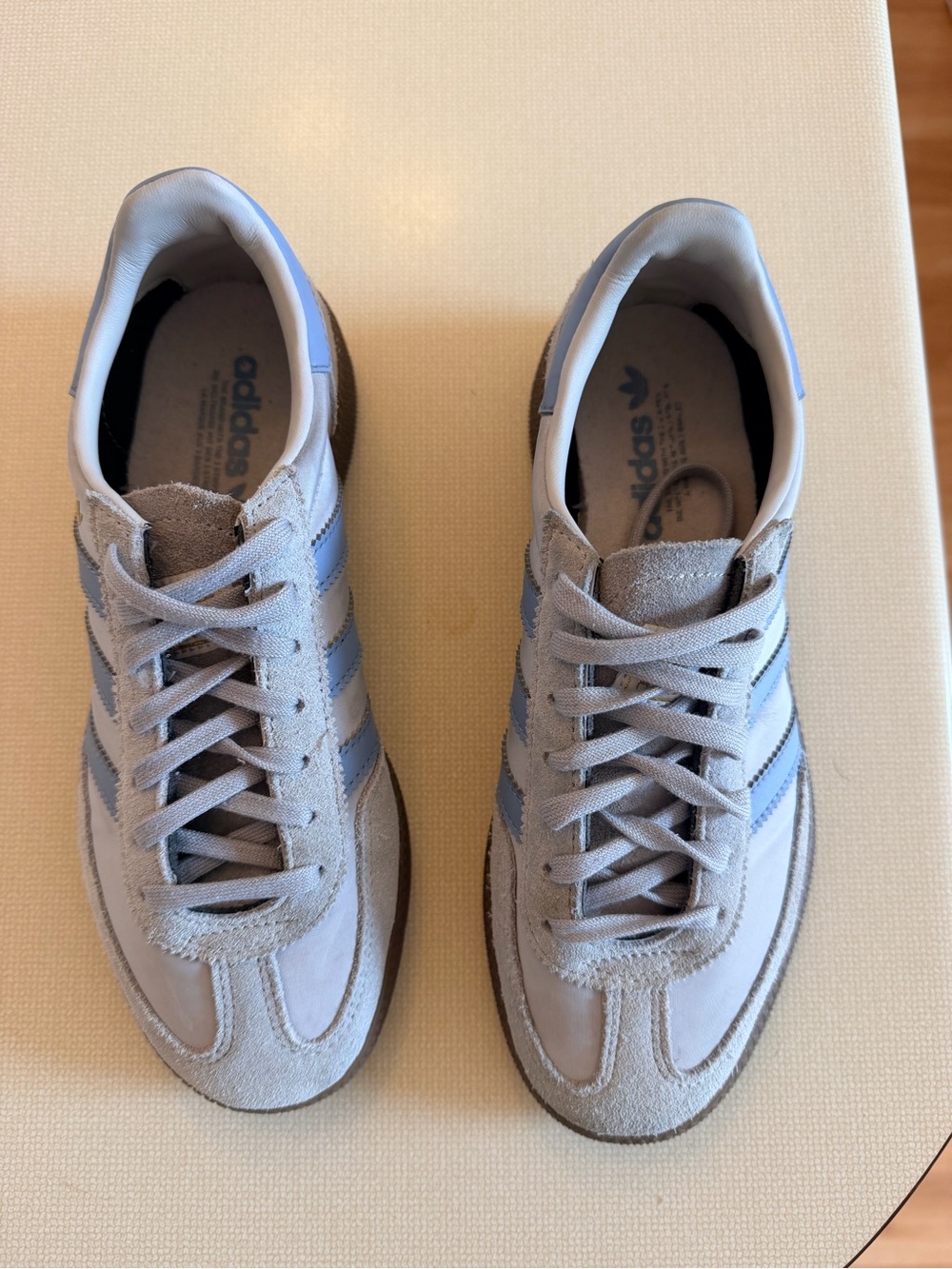 adidas Spezial kids Cream & Light Blue Leather Sneakers with Gold Branding - Picture 7 of 13